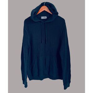 Vince Navy Blue Waffle-Knit Hooded Pullover 100% Cotton Sweater Casual Size XL